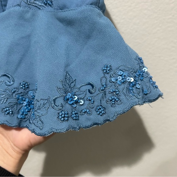 Free People Hard To Handle Top small blue beaded flutter sleeve - Picture 5 of 10
